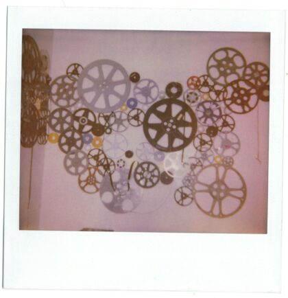 A montage of wheels shown on a wall