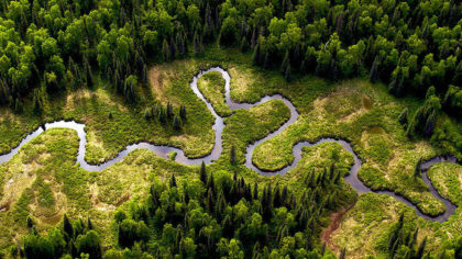 Arial shot of a winding river
