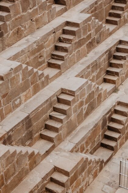 a wall of bricks designed as stairs