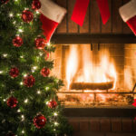 Tree, stockings, and fireplace