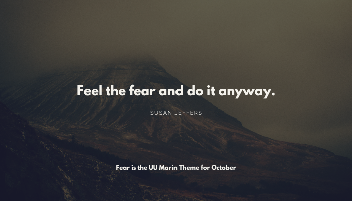 Gloomy mountain with text that says "feel the fear and do it anyway" Susan Jeffers