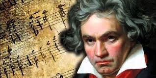 Beethoven head in front of music sheet