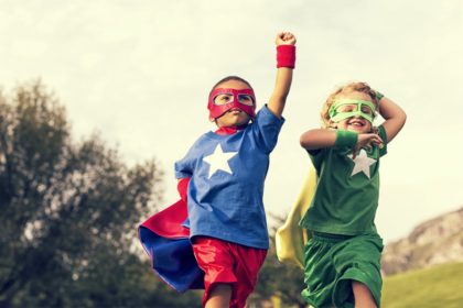 Children in superhero costumes
