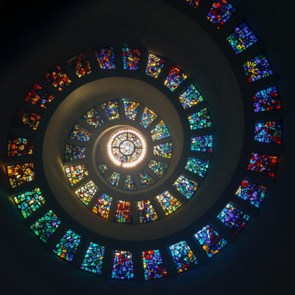Spiral dome of stained glass