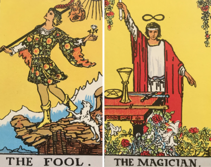 Tarot cards showing The Fool and The Magician